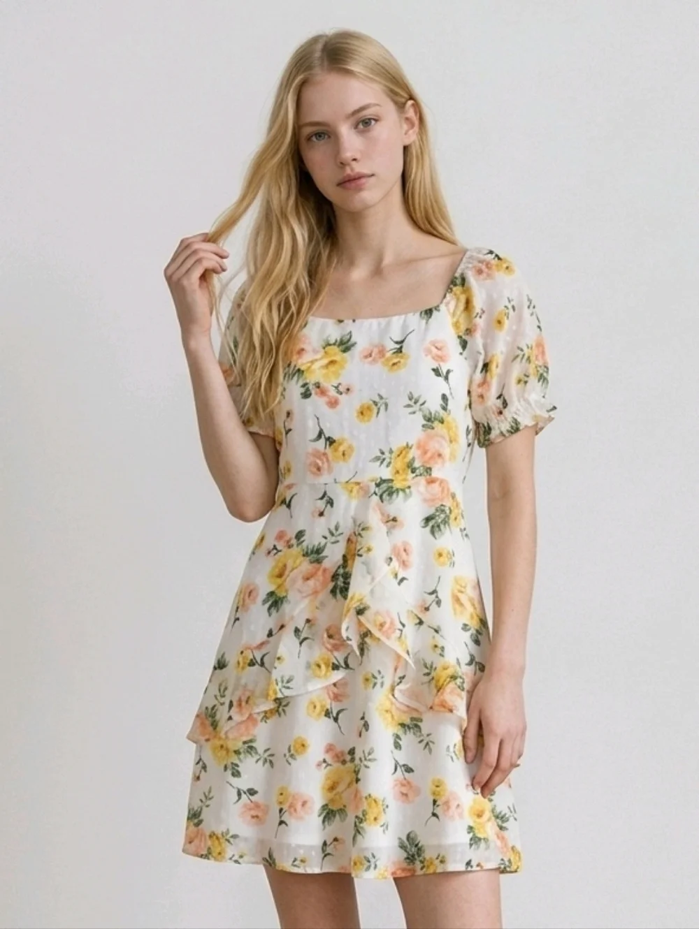 NWT Trixxi Yellow and Peach Puff Sleeve dress ~16